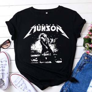 Eddie Playing Guitar Black And White Retro Shirt, Eddie Rock Tour Retro Black Shirt, TV Series Vintage Unisex TShirt