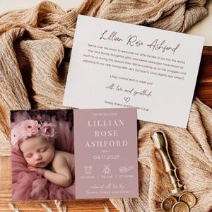 Modèle de faire-part de naissance avec photo, faire-part de naissance pour bébé fille, présentation de naissance, modèle de toile bricolage