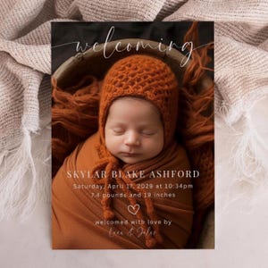 Modèle pour faire-part de naissance nouveau-né avec photo, carte neutre de faire-part de naissance, présentation de la naissance, Bonjour tout le monde, modèle de toile bricolage