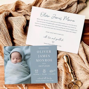 Modèle de faire-part de naissance avec photo, faire-part de naissance pour bébé garçon, présentation de naissance, modèle de toile bricolage