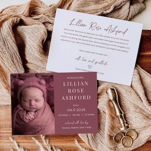 Birth Announcement Card TEMPLATE with Photo, Newborn Baby Announcement Card, Birth Introduction, DIY Canva Template