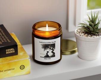 Faith Based Coconut Apricot Wax Candles with Bible Verse John 3:16 (9 oz)