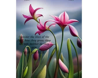 Bloom like the Lilies of the field, Matthew 6:28 Inspired Matte Vertical Posters