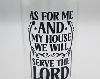 16oz Glass Mug with Bamboo Lid - Inspirational Bible Verse, Joshua 24:15