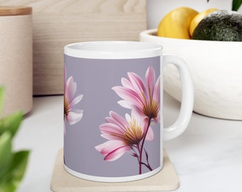 Violet Whispers: Pink Floral Spring Design Mug Ceramic Mug 11oz...Just in Time for Spring