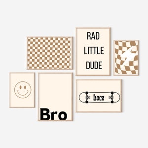 Rad little dude digital instantdownload print nom personnalisable | dames à la mode | visage souriant de boulon d'éclairage | planche à roulettes | mec rad | warpedcheckers