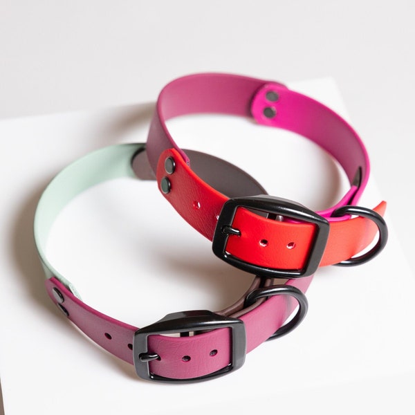 Trio Collar | Multi-color adjustable dog collar | 3 custom colors and size | Made with genuine BioThane | Waterproof dog collar