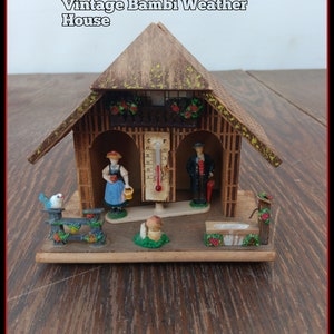 German Wooden Weather House with turning Couple Thermometer 6 x 3 x 5  high