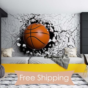 Carta da parati 3D con motivo a basket, carta da parati non incollata per ragazzi, stampa gigante da parete con motivo sportivo per camera da letto per adolescenti, idee per l'arredamento della stanza