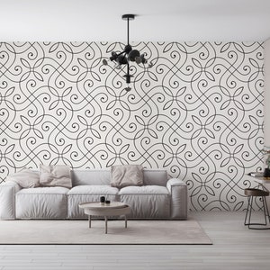 Black and White Abstract Peel & Stick Wallpaper, Abstract Unpasted Wallpaper, Geometric Wall Mural for Bedrooms