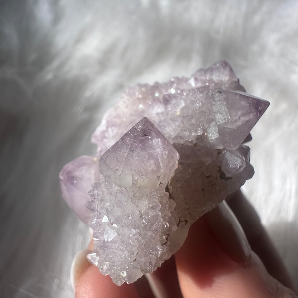 Sparkly Druzy Cactus Quartz Cluster Specimen with Multiple Terminations / Sparkly Raw Spirit Amethyst Cluster from South Africa 28g