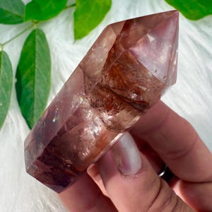 GEMMY High Quality Fire Quartz Mini Tower with Large Rainbows / Vibrant Hematite Included Quartz Point with Rainbows & Inclusions 39g
