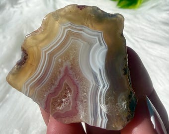 Sparkly Druzy Malawi Pink Agate with Raw Edges / Half Raw Banded Agate Specimen from Malawi 21g