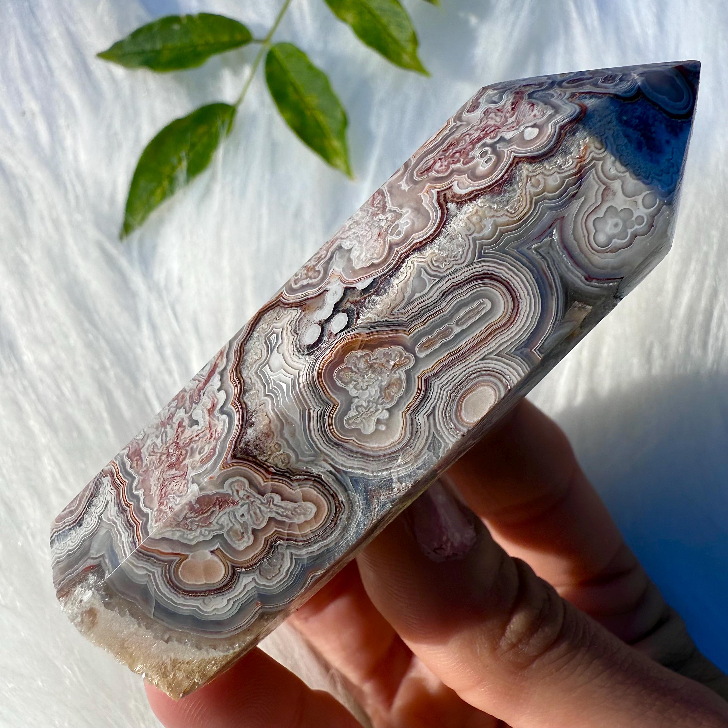 High Quality Mexican Crazy Lace Agate Tower With Quartz Druzy