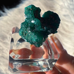 Flashy High Grade Dioptase Thumbnail Specimen on Acrylic Stand from DRC / High Quality Dioptase Crystal Specimen from Republic of Congo 9g