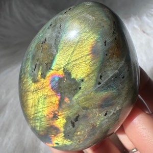 Large FULL FLASH Rainbow Labradorite Freeform with Neon Flash on both sides and sandstone / Full Flash Rainbow Labradorite Free Form 166g