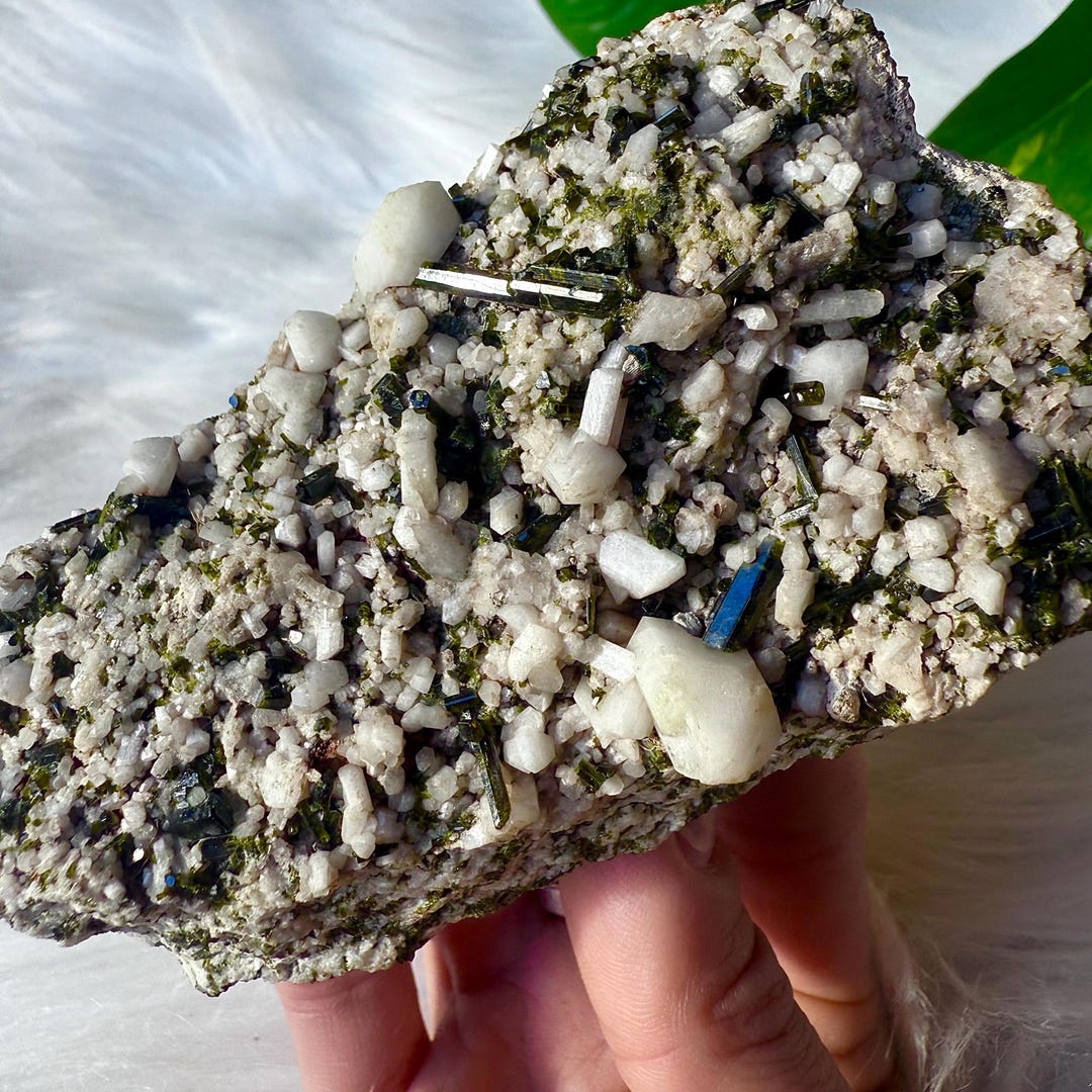 Large Gemmy Green Epidote on Lustrous Albite Specimen From Madagascar ...