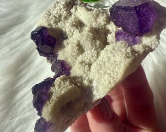 QR Code Cubic Fluorite on Quartz from Qinlong, China / Raw Cubic “QR Code” Fluorite Specimen 143g