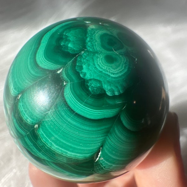 Banded Malachite Sphere with Orbs Banding & Druzy / Banded Malachite Crystal Sphere High Quality with Flower Formations 154g