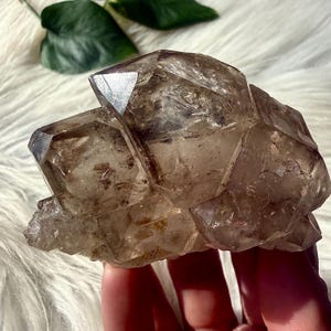 Lustrous Elestial Smoky Quartz Cluster from Brazil with Rainbows / High Quality Brazilian Elestial Quartz Specimen with Flash 127g