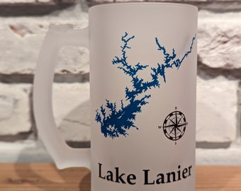 16oz Frosted Beer Mug, lake house décor, lake house, lake house gifts, Lake Frosted Glass Beer Mug, Beer Mug, Birthday, lake map, Lake Life