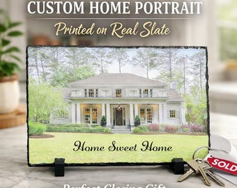 Custom Home Portrait on Slate | Realtor Closing Gift | Personalized House Warming Gift | First Home Keepsake | Real Estate Client Gift