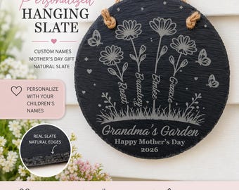 Personalized Sign with kids names, Customs Mother’s Day Gift for Mom Grandma Nana, Family Garden Decor Gift from Kids or Grandkids, Slate