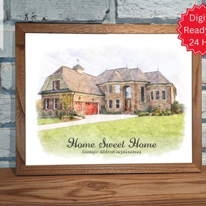 Home portrait, house painting, housewarming gift, our first home sign, home sweet home sign, watercolor home, house portrait, realtor gift image 5