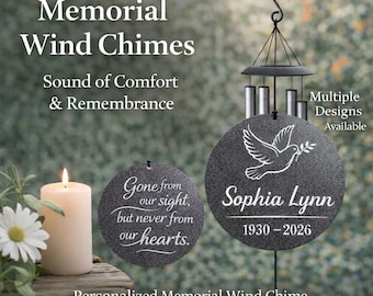 Memorial Wind Chimes Personalized Sympathy Gift Customized Remembrance for Loss Loved One Bereavement Tribute Outdoor Decor