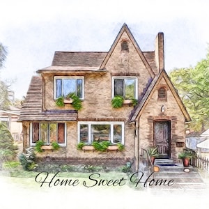 Home portrait, house painting, housewarming gift, our first home sign, home sweet home sign, watercolor home, house portrait, realtor gift image 1