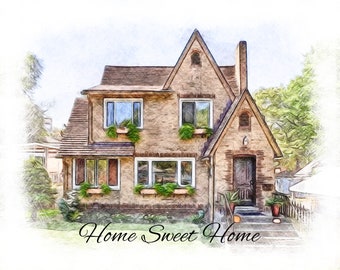 Home portrait, house painting, housewarming gift, our first home sign, home sweet home sign, watercolor home, house portrait, realtor gift