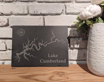 Custom Engraved Lake Map Slate Charcuterie Board, Lake House Gift