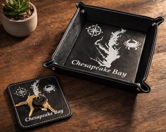 Custom Lake Map Valet Tray | Personalized Leatherette Catchall | Engraved Lake House Gift