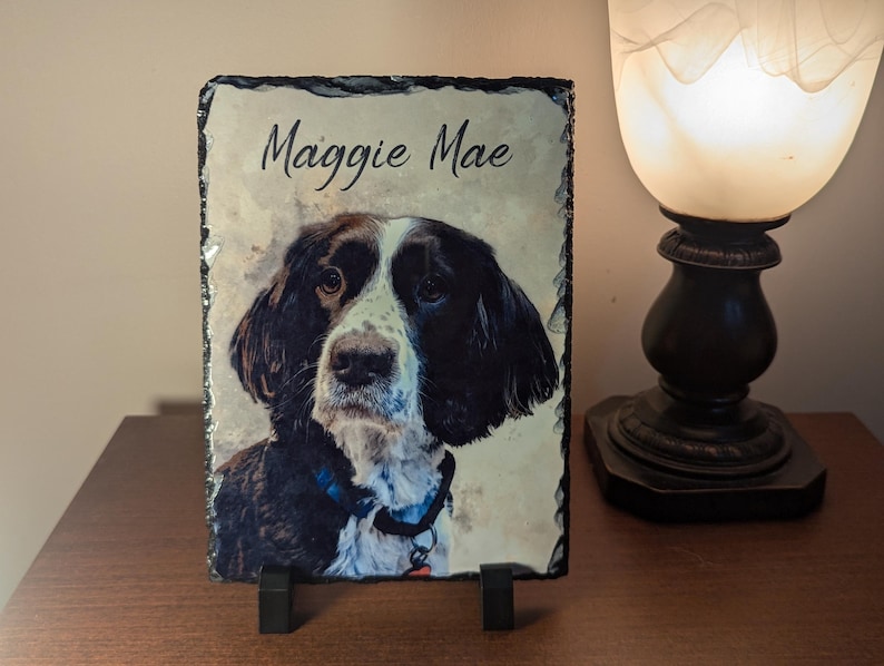 Pet Memorial Stone, Personalized Pet Portrait Slate, Custom Dog Memorial Gift, Cat Memorial Picture, Pet Loss Sympathy Gift, Rainbow Bridge image 7