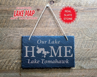 Personalized Lake House Sign: Real Stone Slate with Chipped Edges