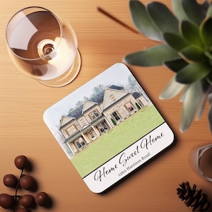 Custom Watercolor House Portrait Coasters, Personalized Home Illustration Closing Gift, Realtor Gift for New Homeowners, Housewarming Gift