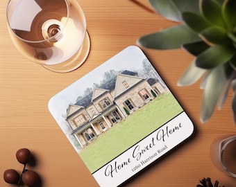 Custom Watercolor House Portrait Coasters, New Home Gift