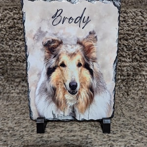 Pet Memorial Stone, Personalized Pet Portrait Slate, Custom Dog Memorial Gift, Cat Memorial Picture, Pet Loss Sympathy Gift, Rainbow Bridge image 10