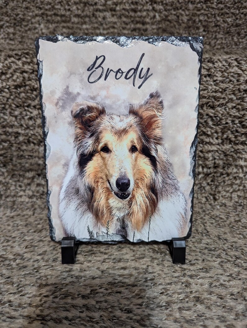 Pet Memorial Stone, Personalized Pet Portrait Slate, Custom Dog Memorial Gift, Cat Memorial Picture, Pet Loss Sympathy Gift, Rainbow Bridge image 10