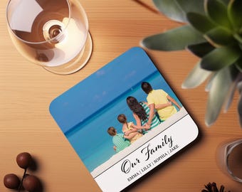 Custom Photo Coasters Set, Personalized Family Keepsake Gift