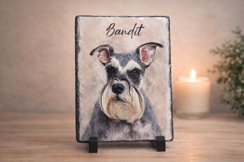 Pet Memorial Stone, Personalized Pet Portrait Slate, Custom Dog Memorial Gift, Cat Memorial Picture, Pet Loss Sympathy Gift, Rainbow Bridge image 1