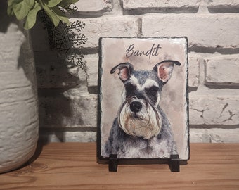 Personalized Pet Portrait on Slate Stone - Handcrafted Custom Animal Artwork - Unique Pet Memorial Gift -Durable Slate Print for Dog, Pets