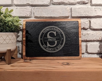 Personalized Couples Cutting Board • Engraved Bamboo & Slate Charcuterie Board • Wedding • Engagement • Anniversary Gift
