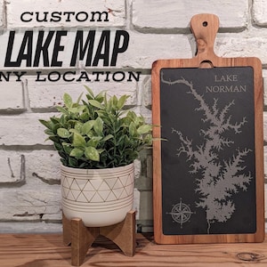 Personalized Lake Map Charcuterie & Cutting Board, Lake House Kitchen Decor, Housewarming Realtor Closing Gift, Lake Life, Wedding Gift Set
