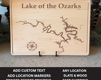 Gift for the Lake, Any Lake Map, Custom Engraved Charcuterie Board, Maple or Slate Board, Housewarming Kitchen Décor Gift, Wall Art