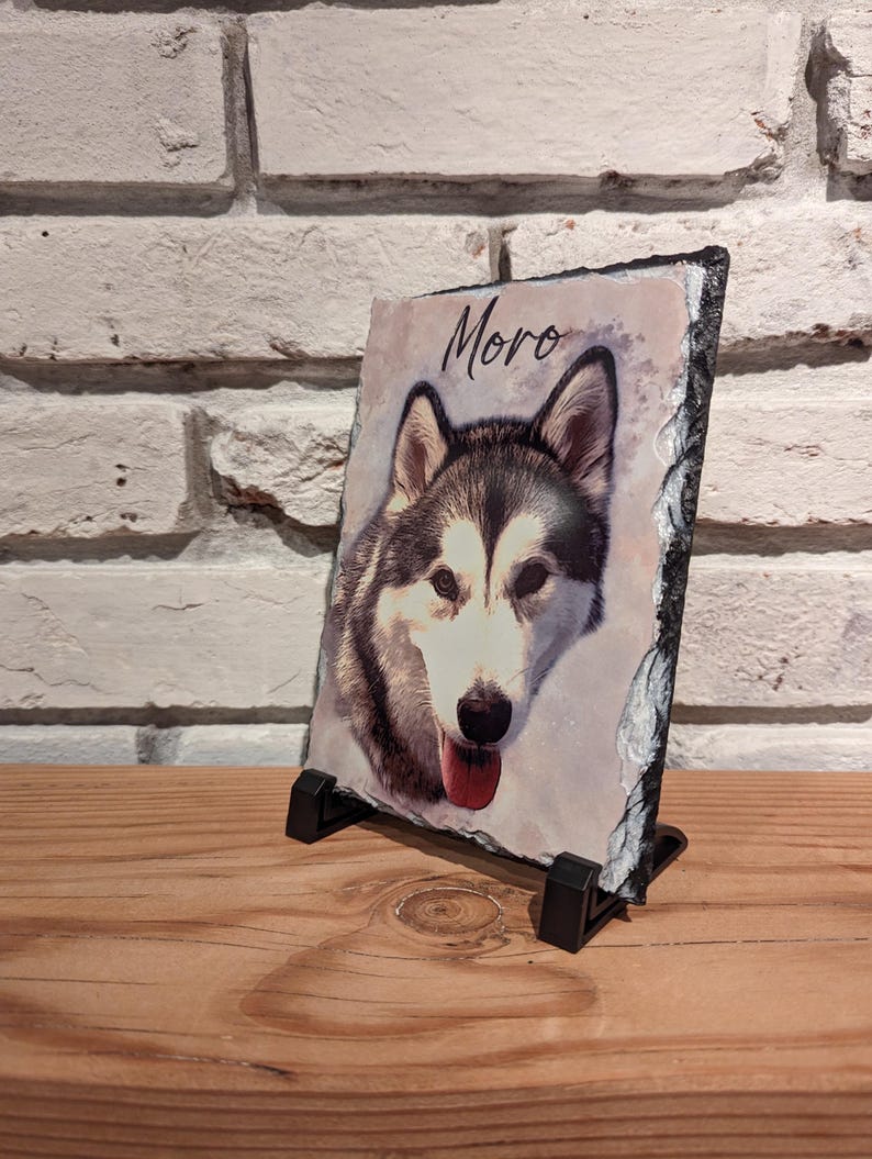 Pet Memorial Stone, Personalized Pet Portrait Slate, Custom Dog Memorial Gift, Cat Memorial Picture, Pet Loss Sympathy Gift, Rainbow Bridge image 9