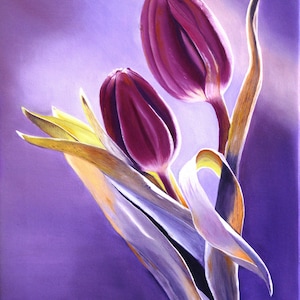 Handmade oil painting on Canvas of Purple Tulip Flowers for Wall Decor, Home Decor, Gifts