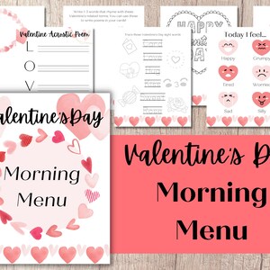 Valentine Morning Menu for Homeschool, Valentine&#39;s Day printables, Valentine&#39;s Day Worksheets, Valentine&#39;s Day Activities for school