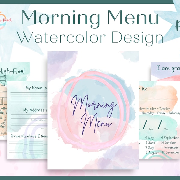 Morning Menu Printables - Watercolor Design - Circle Time - Morning Ritual - Morning Basket - Morning Time Resources
