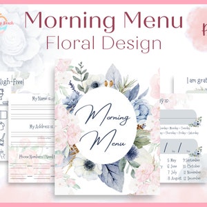 Imprimibles del menú de la mañana - Diseño floral - Hora del círculo - Ritual de la mañana - Cesta de la mañana - Recursos para la hora de la mañana